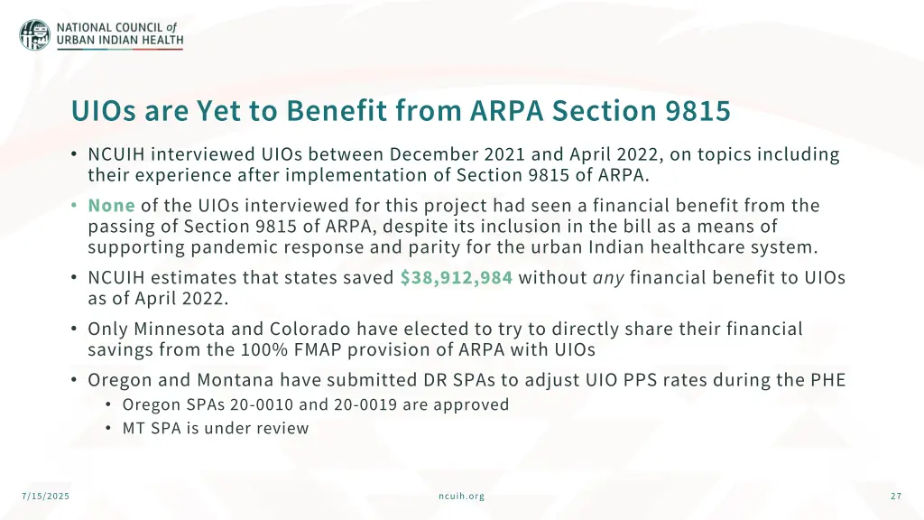uios are yet to benefit from arpa section 9815