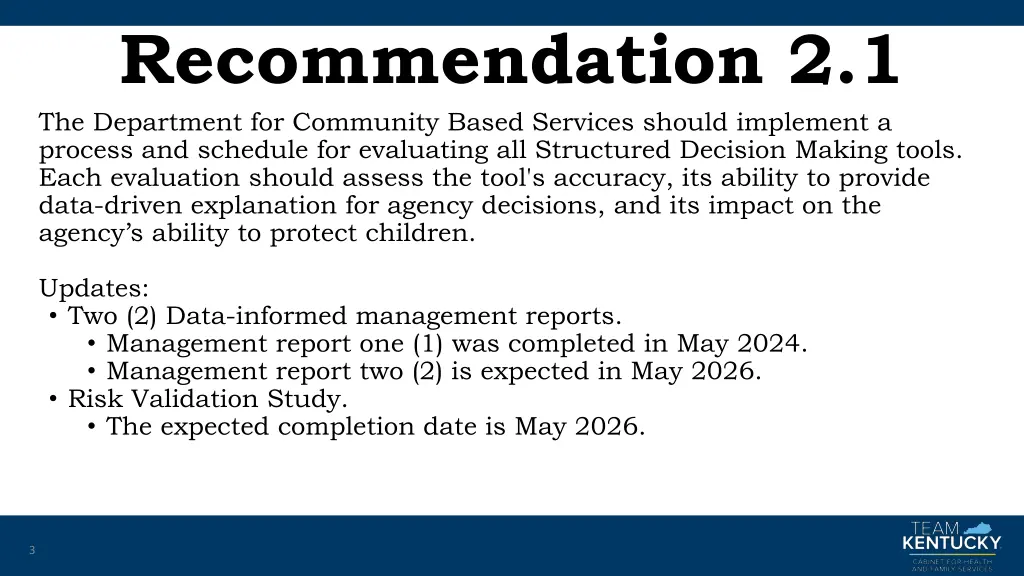 recommendation 2 1 the department for community