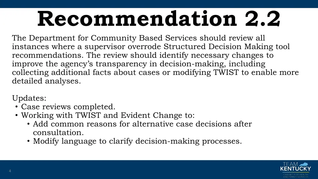 recommendation 2 2 the department for community