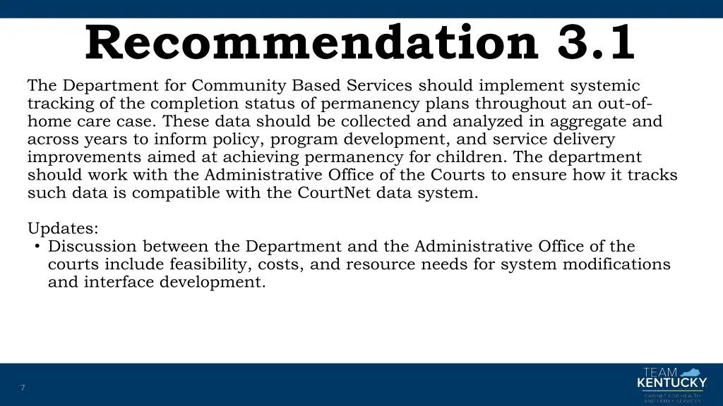 recommendation 3 1 the department for community