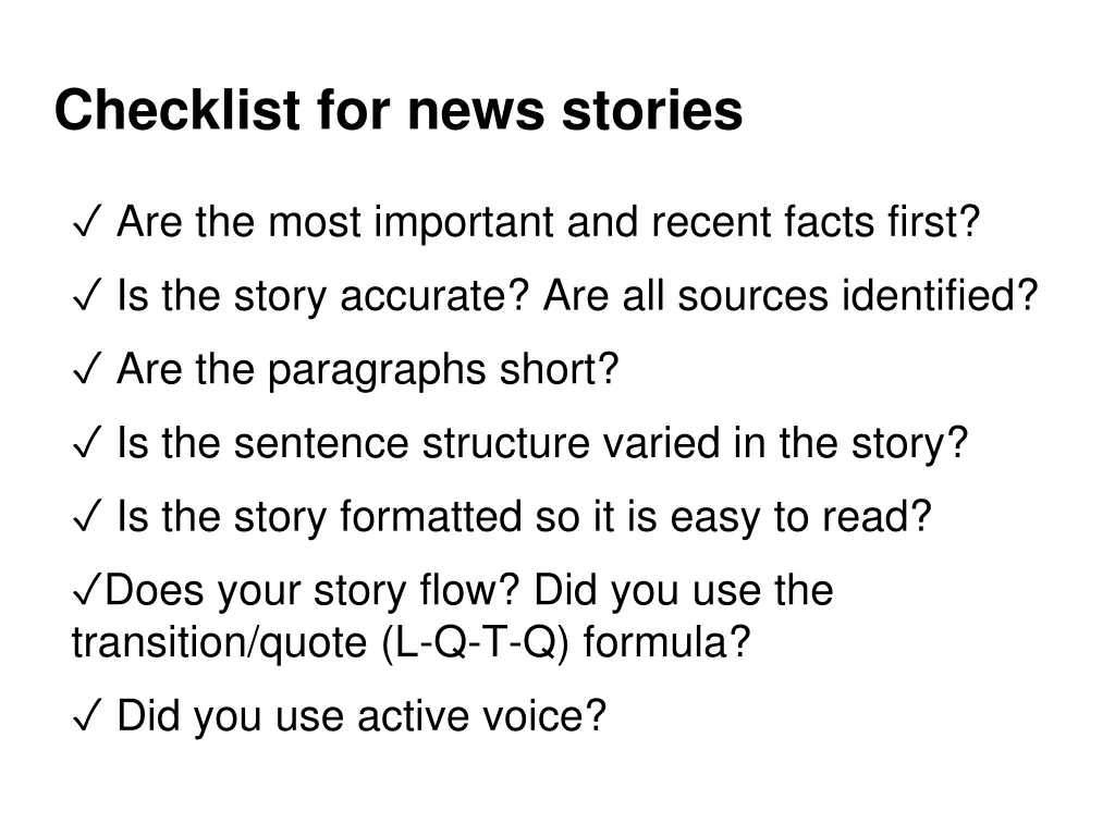checklist for news stories