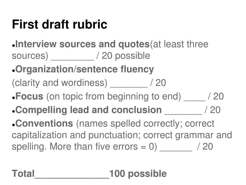 first draft rubric