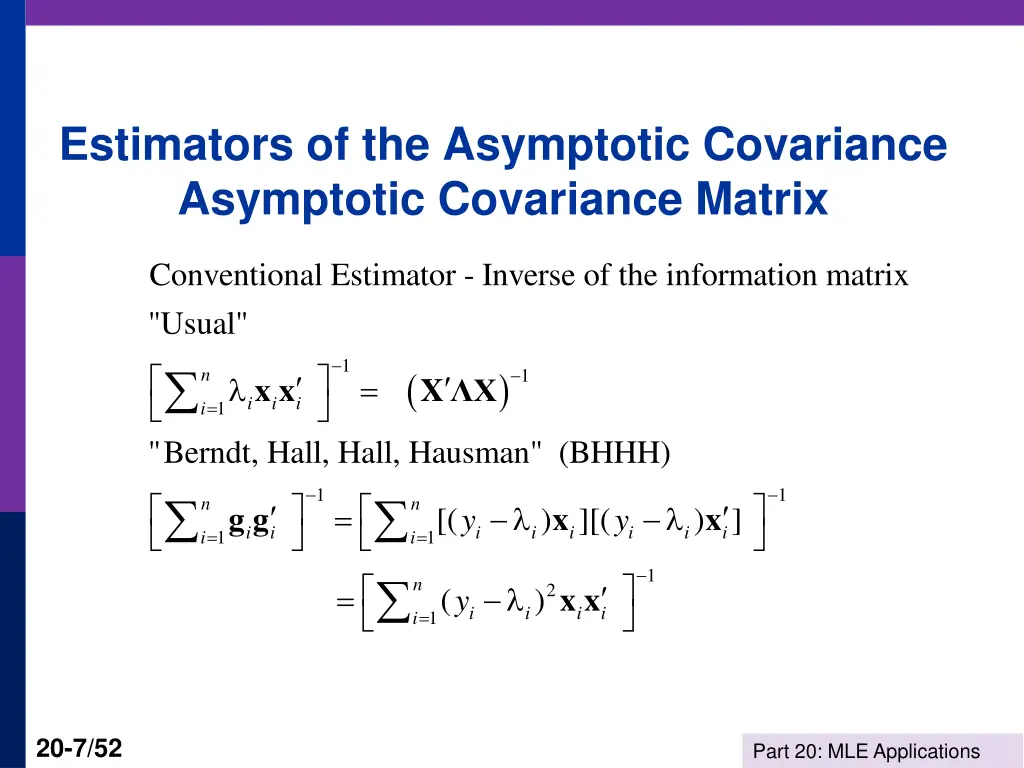 estimators of the asymptotic covariance