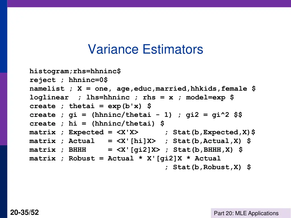 variance estimators 1