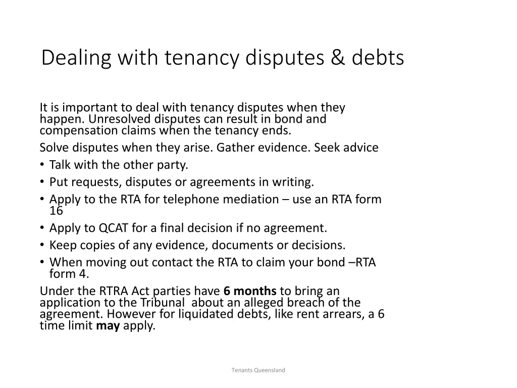 dealing with tenancy disputes debts