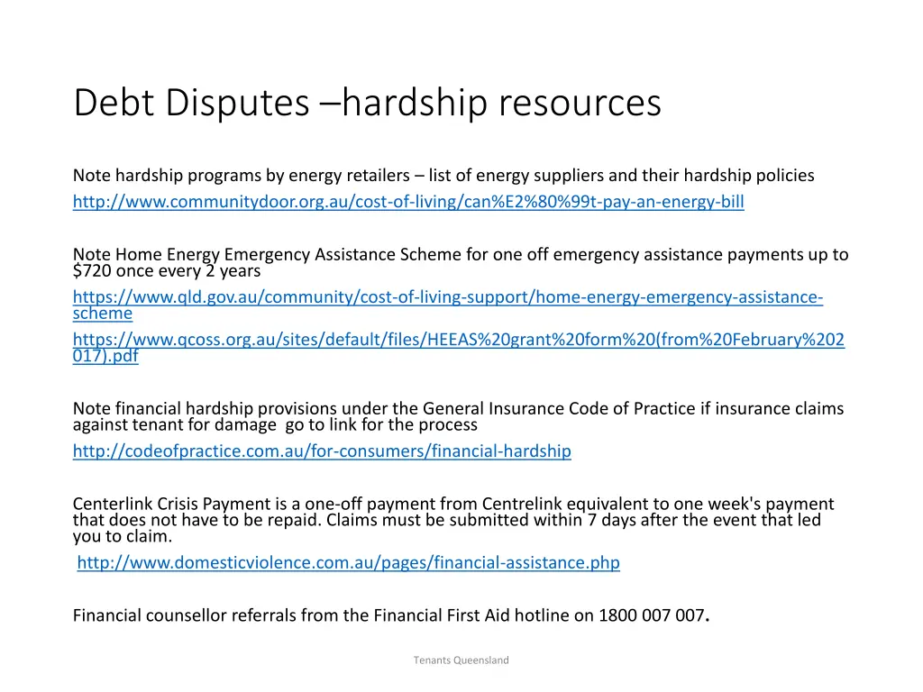 debt disputes hardship resources
