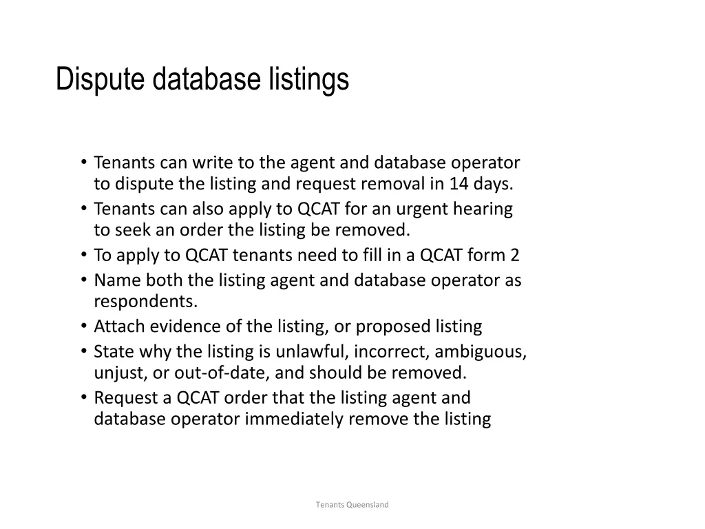 dispute database listings
