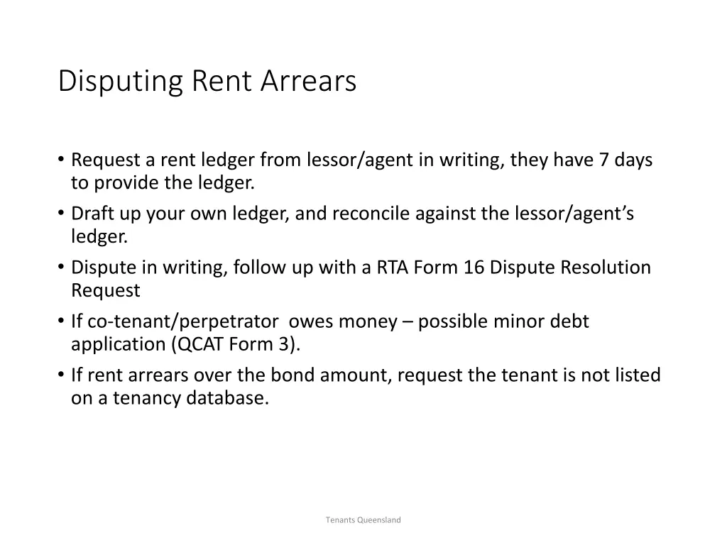 disputing rent arrears