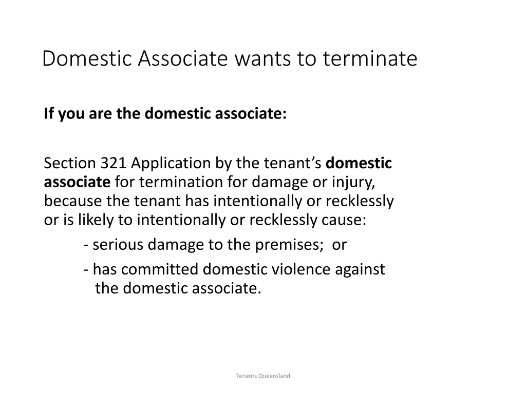 domestic associate wants to terminate