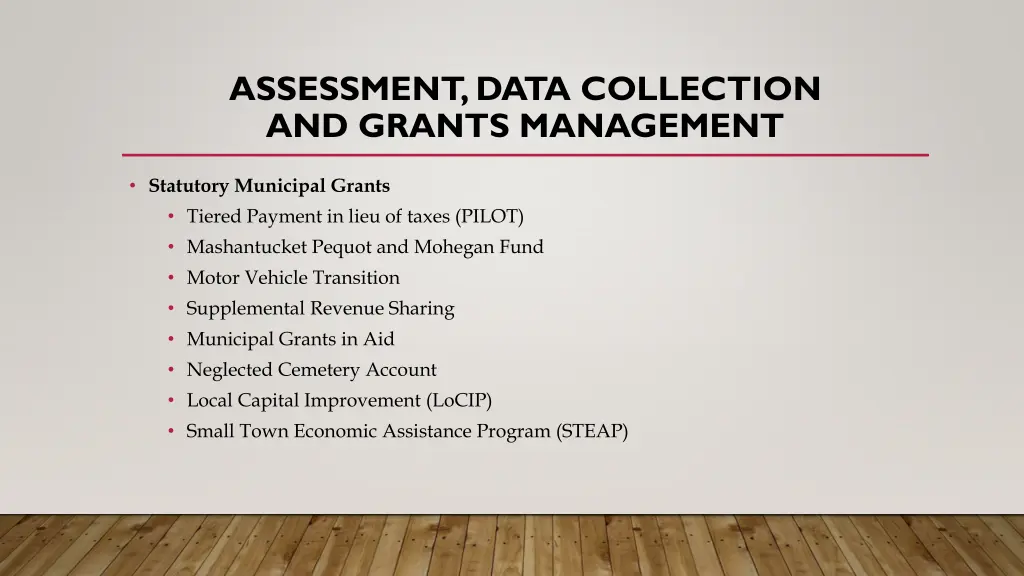 assessment data collection and grants management