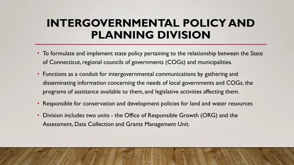 intergovernmental policy and planning division