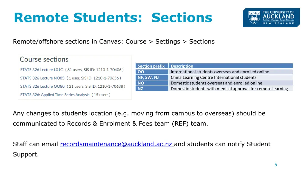 remote students sections