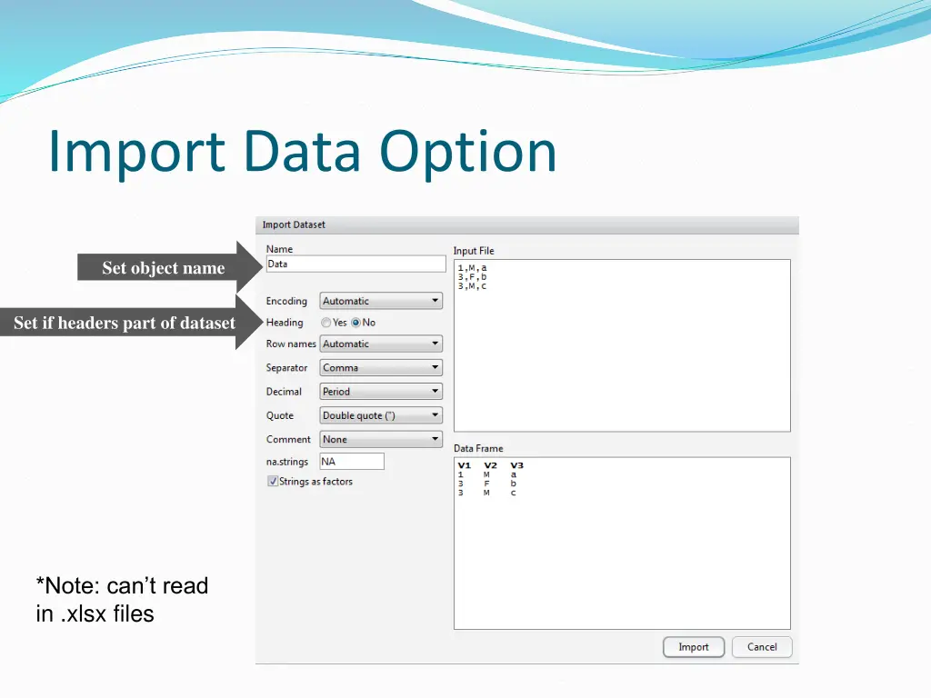 import data option 1