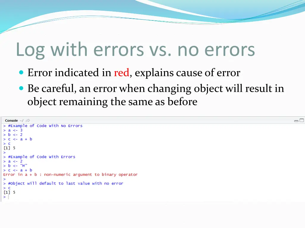 log with errors vs no errors