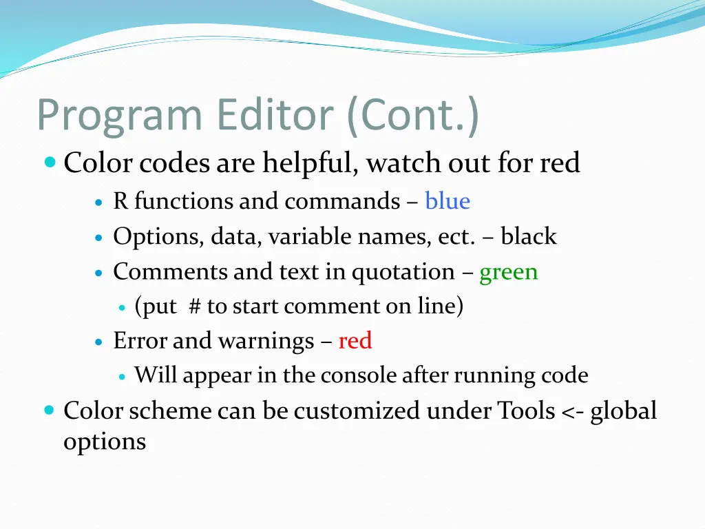 program editor cont color codes are helpful watch