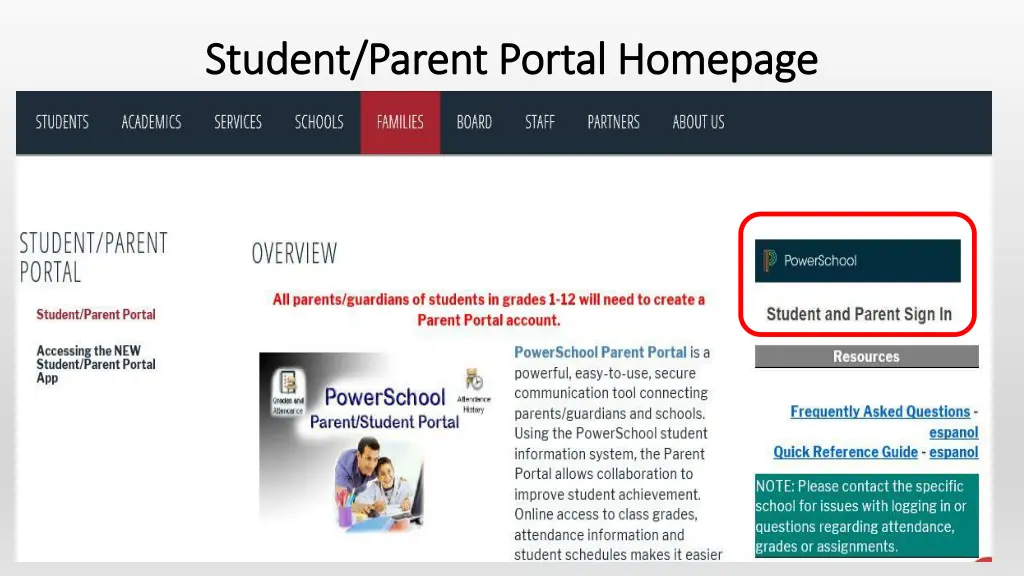 student parent portal homepage student parent