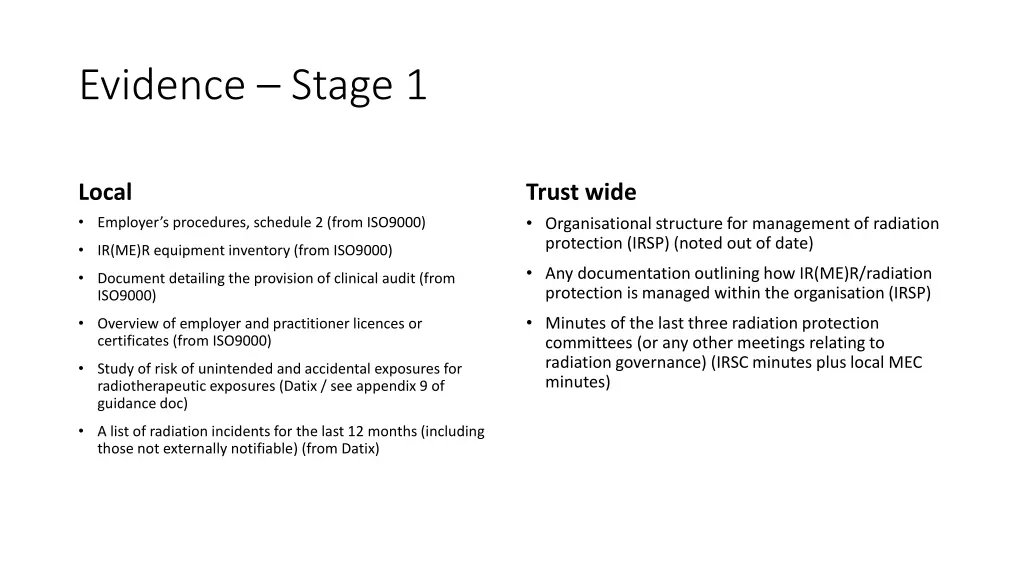 evidence stage 1
