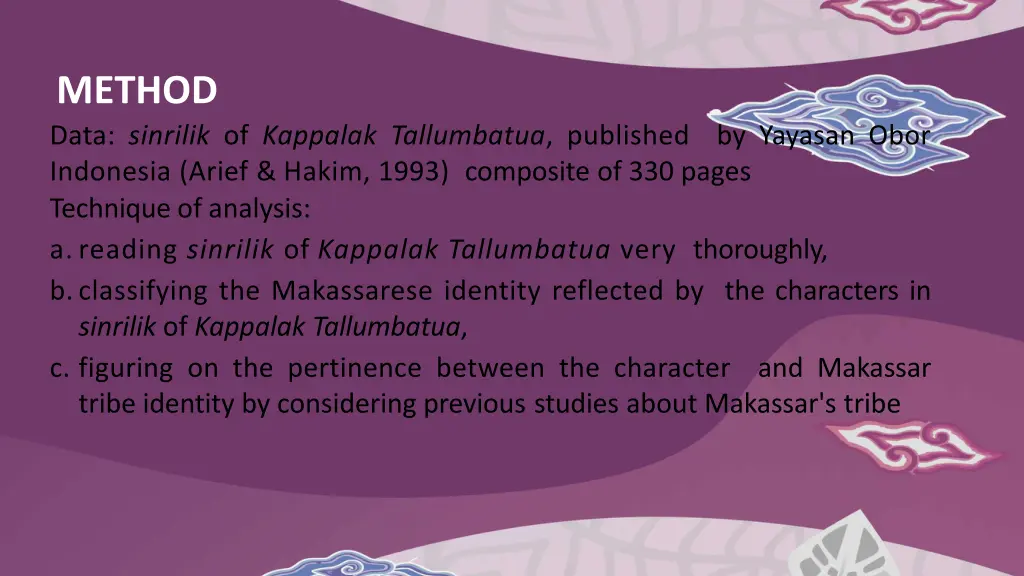 method data sinrilik of kappalak tallumbatua