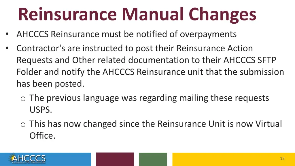 reinsurance manual changes ahcccs reinsurance