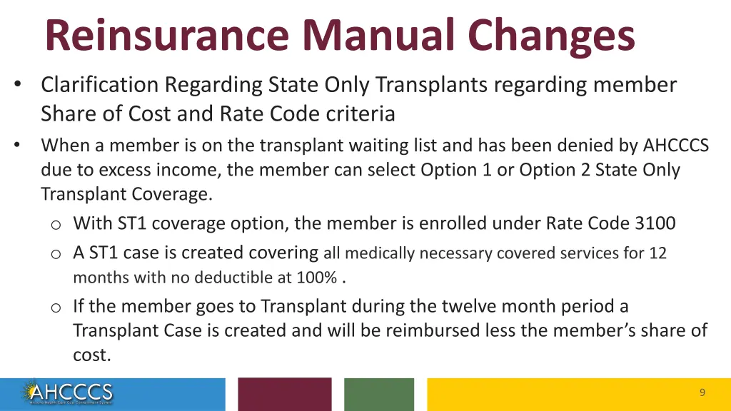 reinsurance manual changes clarification 2