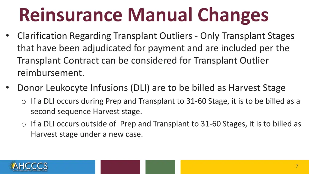 reinsurance manual changes clarification