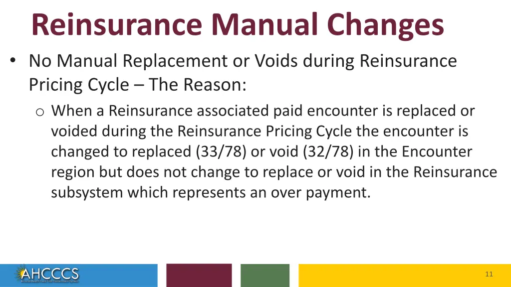 reinsurance manual changes no manual replacement