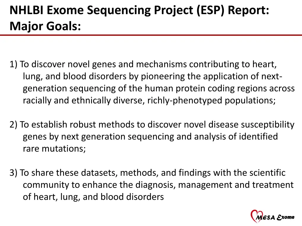 nhlbi exome sequencing project esp report major