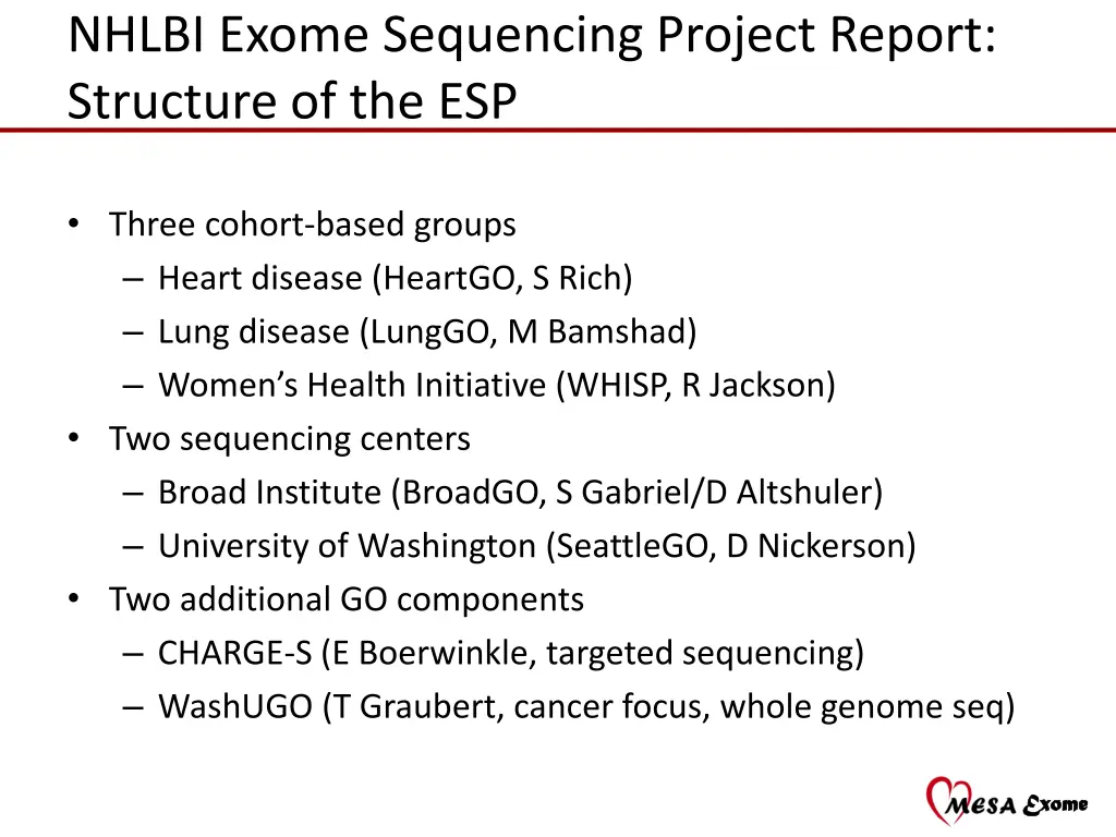 nhlbi exome sequencing project report structure