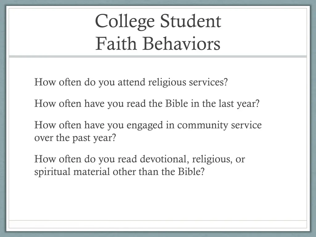 college student faith behaviors