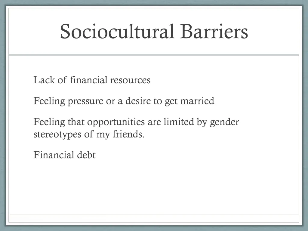 sociocultural barriers