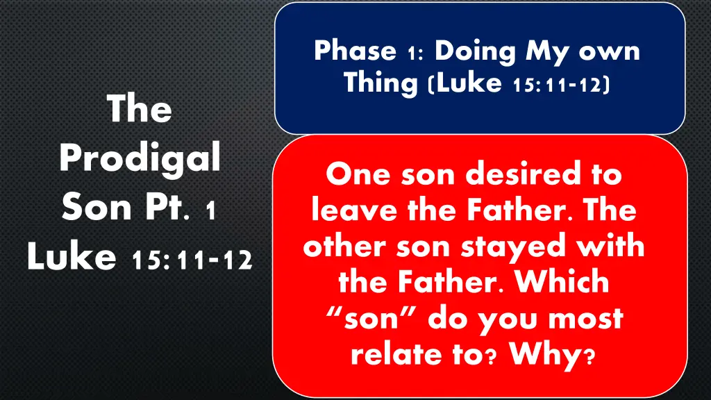 phase 1 doing my own thing luke 15 11 12