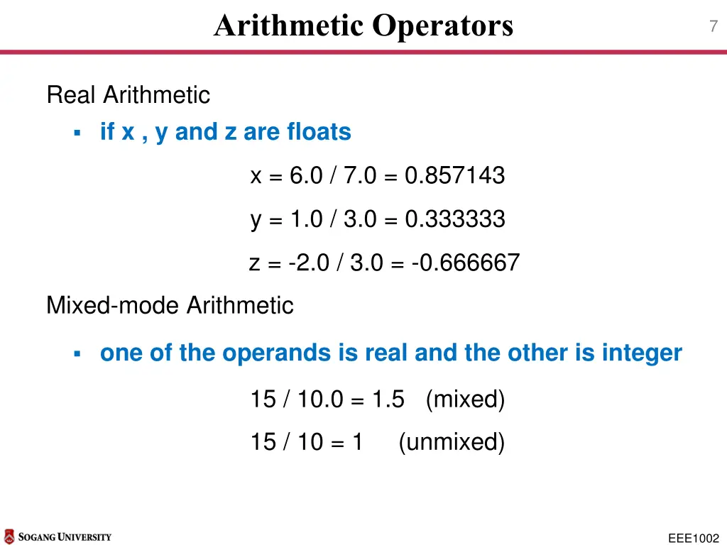 arithmetic operators 4