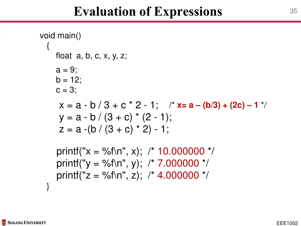evaluation of expressions 1