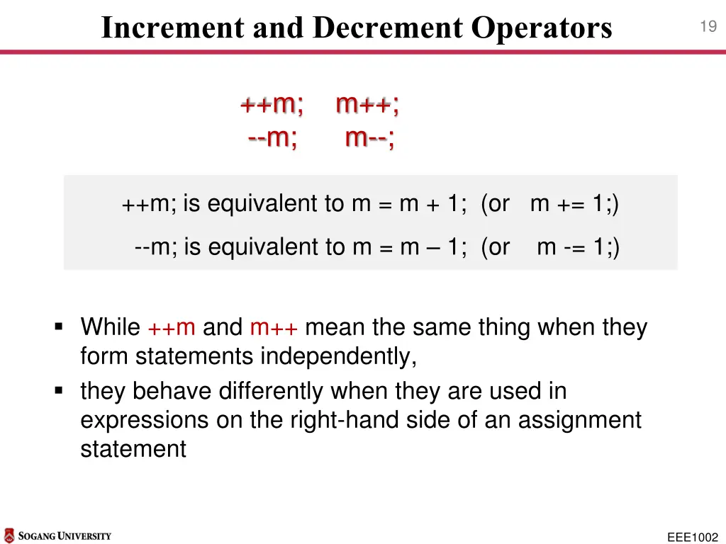 increment and decrement operators