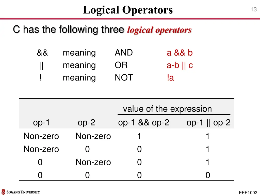 logical operators