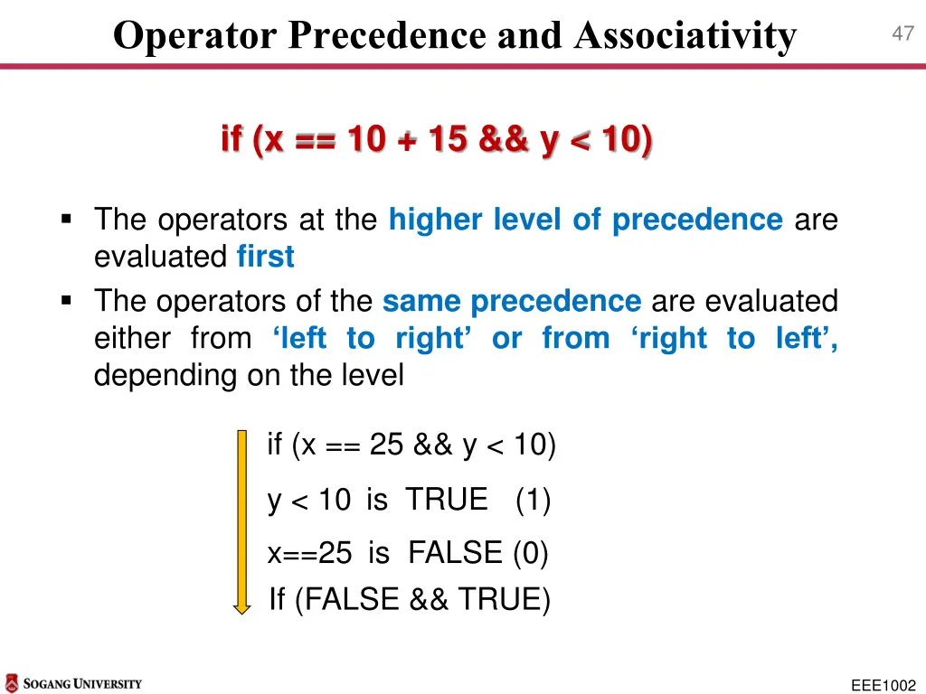 operator precedence and associativity