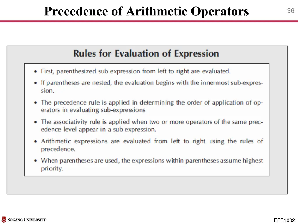 precedence of arithmetic operators 1