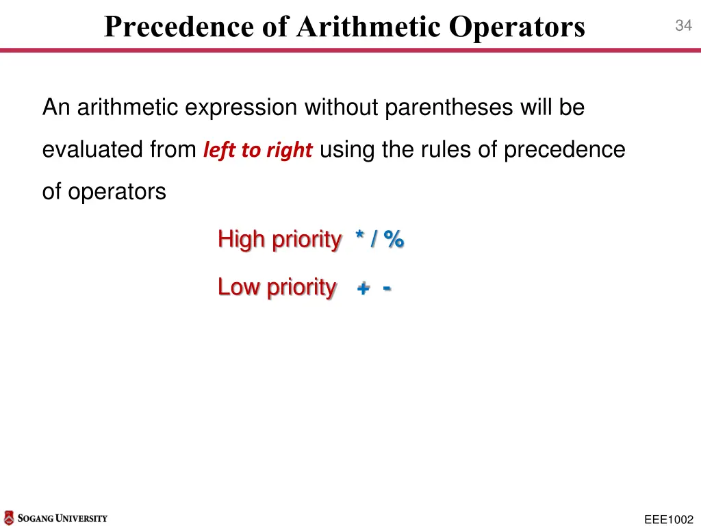 precedence of arithmetic operators