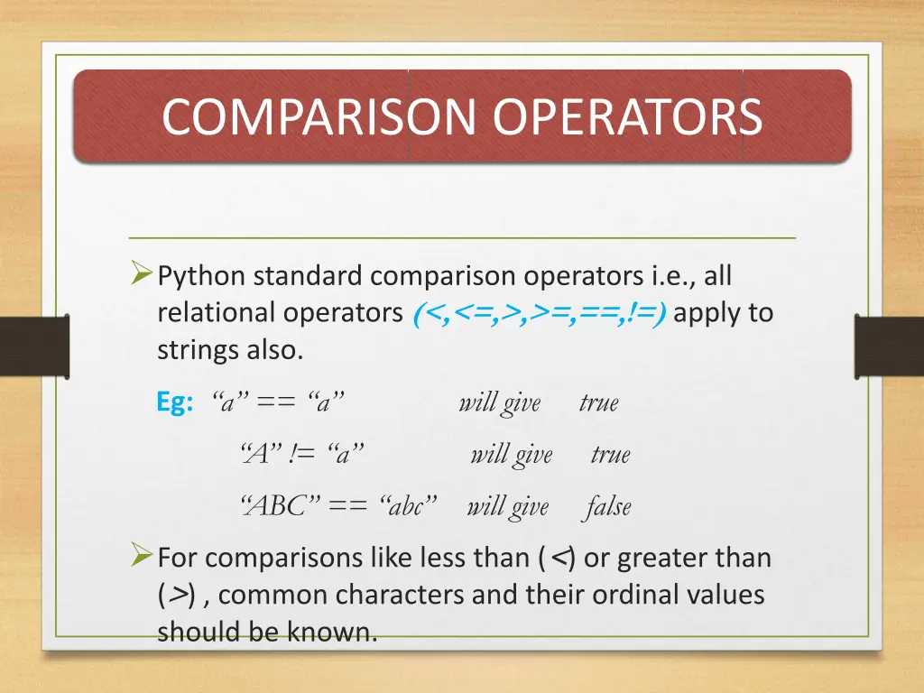 comparison operators