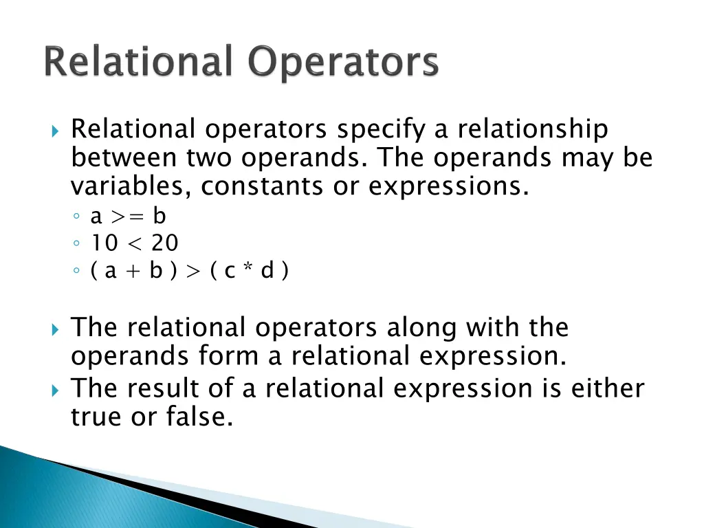 relational operators specify a relationship