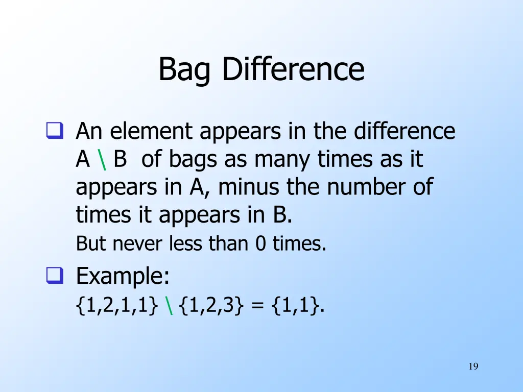 bag difference