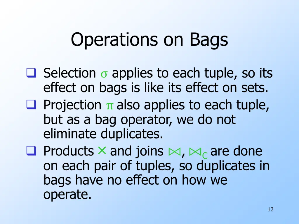 operations on bags