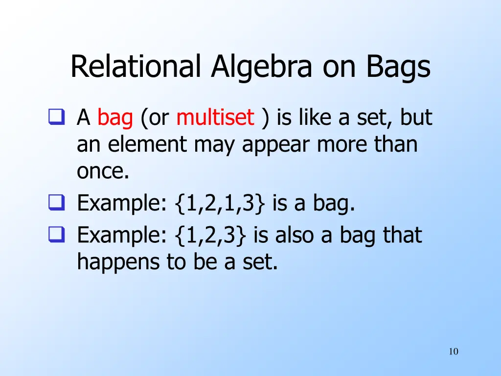 relational algebra on bags
