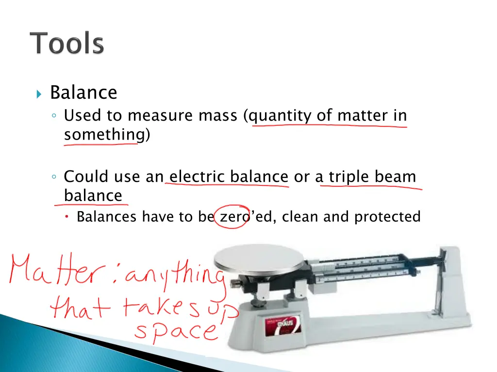 balance used to measure mass quantity of matter