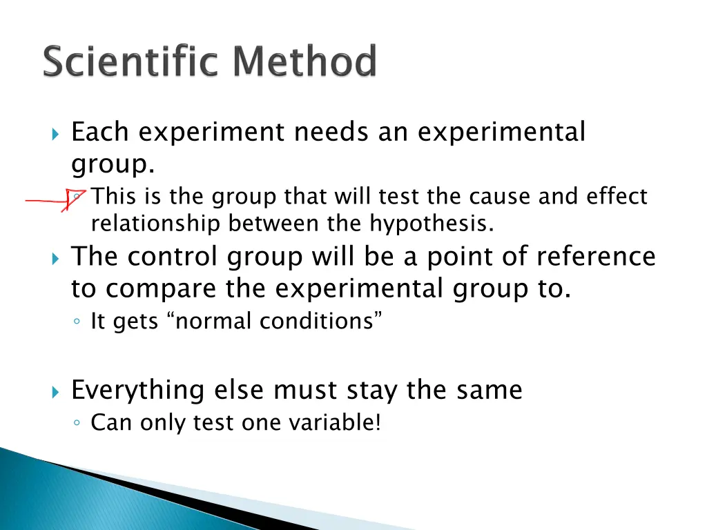 each experiment needs an experimental group this