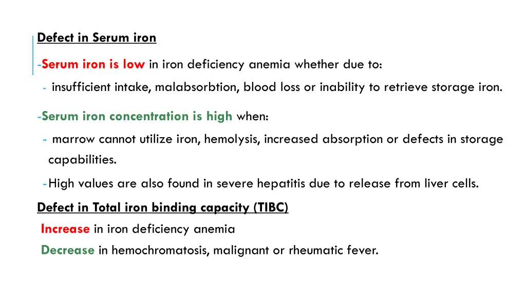 defect in serum iron