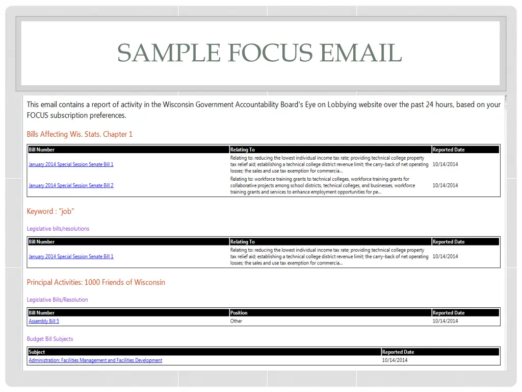 sample focus email