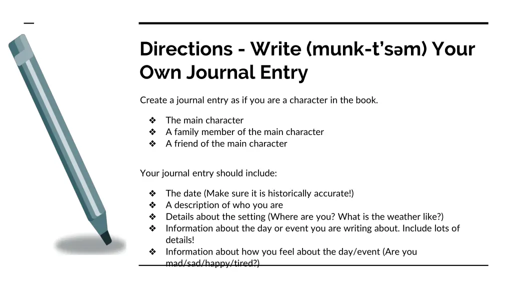 directions write munk t s m your own journal entry