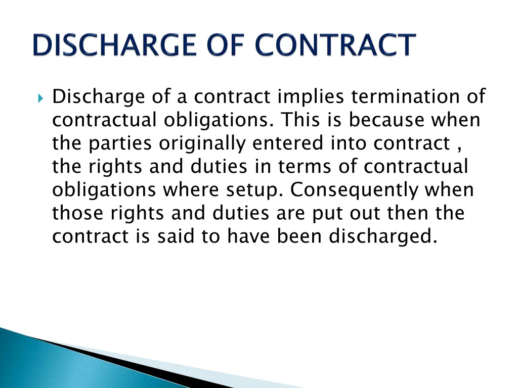 discharge of a contract implies termination