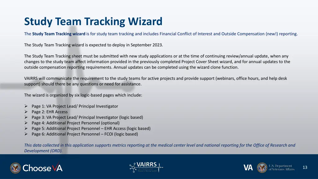 study team tracking wizard